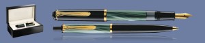 ZESTAW PIÓRO WIECZNE + DŁUGOPIS PELIKAN CLASSIC K/M200 MARMUROWA ZIELEŃ + WOOD BOX BLACK | STALÓWKA F