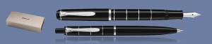 ZESTAW PIÓRO WIECZNE + DŁUGOPIS PELIKAN CLASSIC K/M215 CZARNO-SREBRNE OBRĘCZE | STALÓWKA F