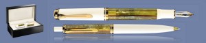 ZESTAW PIÓRO WIECZNE + DŁUGOPIS PELIKAN SOUVERAN K/M400 BIAŁA SKORUPA ŻÓŁWIA + WOOD BOX BLACK | STALÓWKA F 