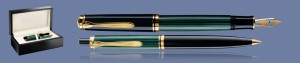 ZESTAW PIÓRO WIECZNE + DŁUGOPIS PELIKAN SOUVERAN K/M400 CZARNO-ZIELONE + WOOD BOX BLACK | STALÓWKA F