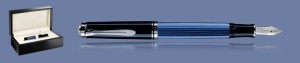 PIÓRO WIECZNE PELIKAN SOUVERAN M405 CZARNO-NIEBIESK0-SREBRNE + WOOD BOX BLACK | STALÓWKA M
