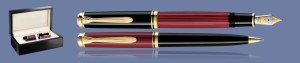 ZESTAW PIÓRO WIECZNE + DŁUGOPIS PELIKAN SOUVERAN K/M800 CZARNO-CZERWONE + WOOD BOX BLACK | STALÓWKA F